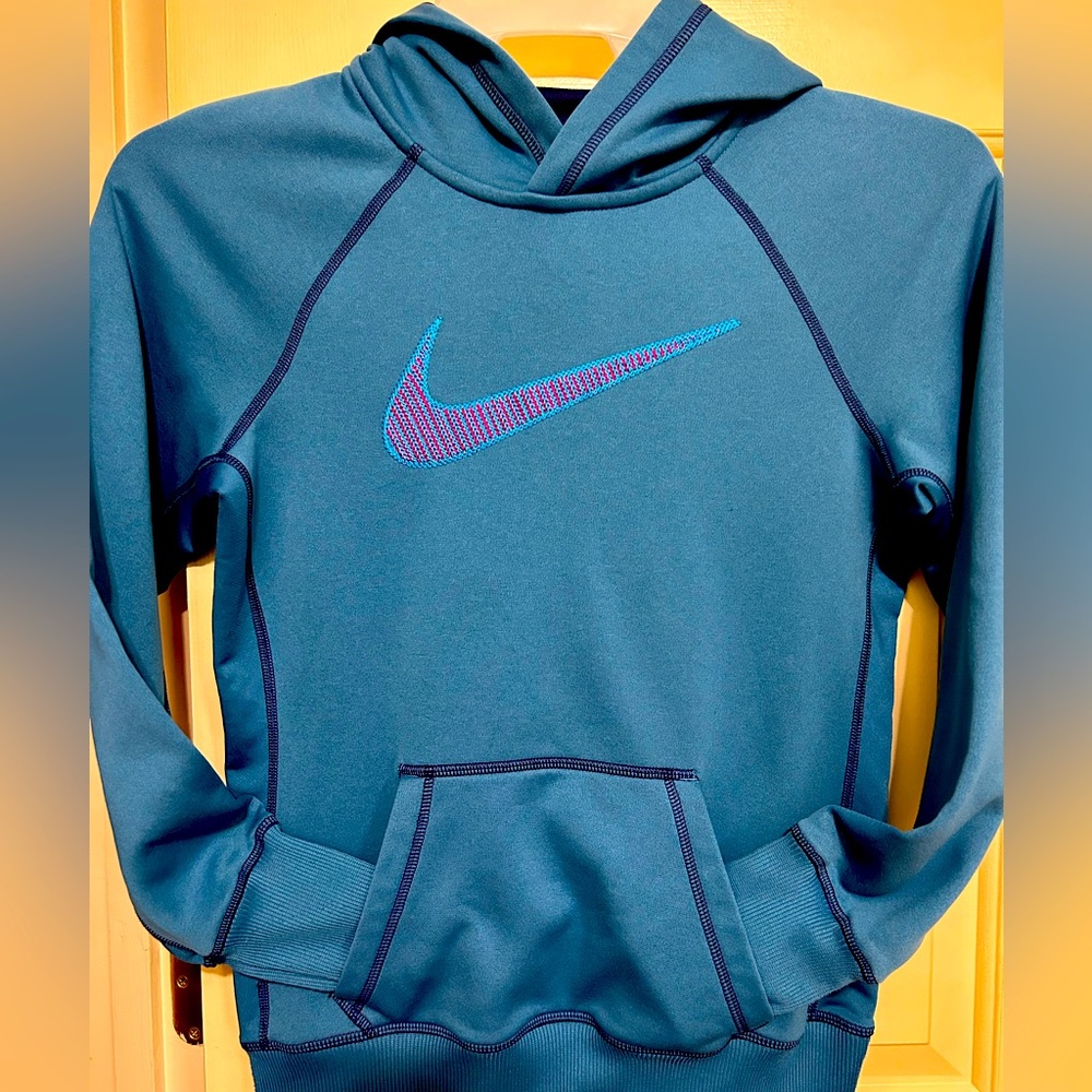 Nike Teal Blue Hoodie with Multicolor Swoosh
